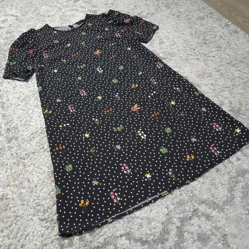 ZARA BASICS Short Sleeve Black Ditsy Floral Shift Dress with Pockets, Size S - Picture 12 of 15